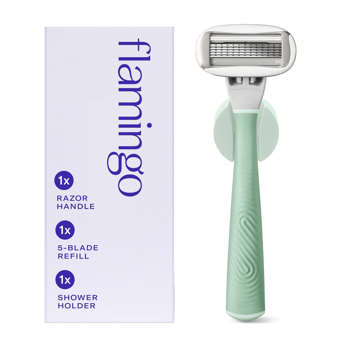 Flamingo women's razor with Sage handle for precise, comfortable shaving