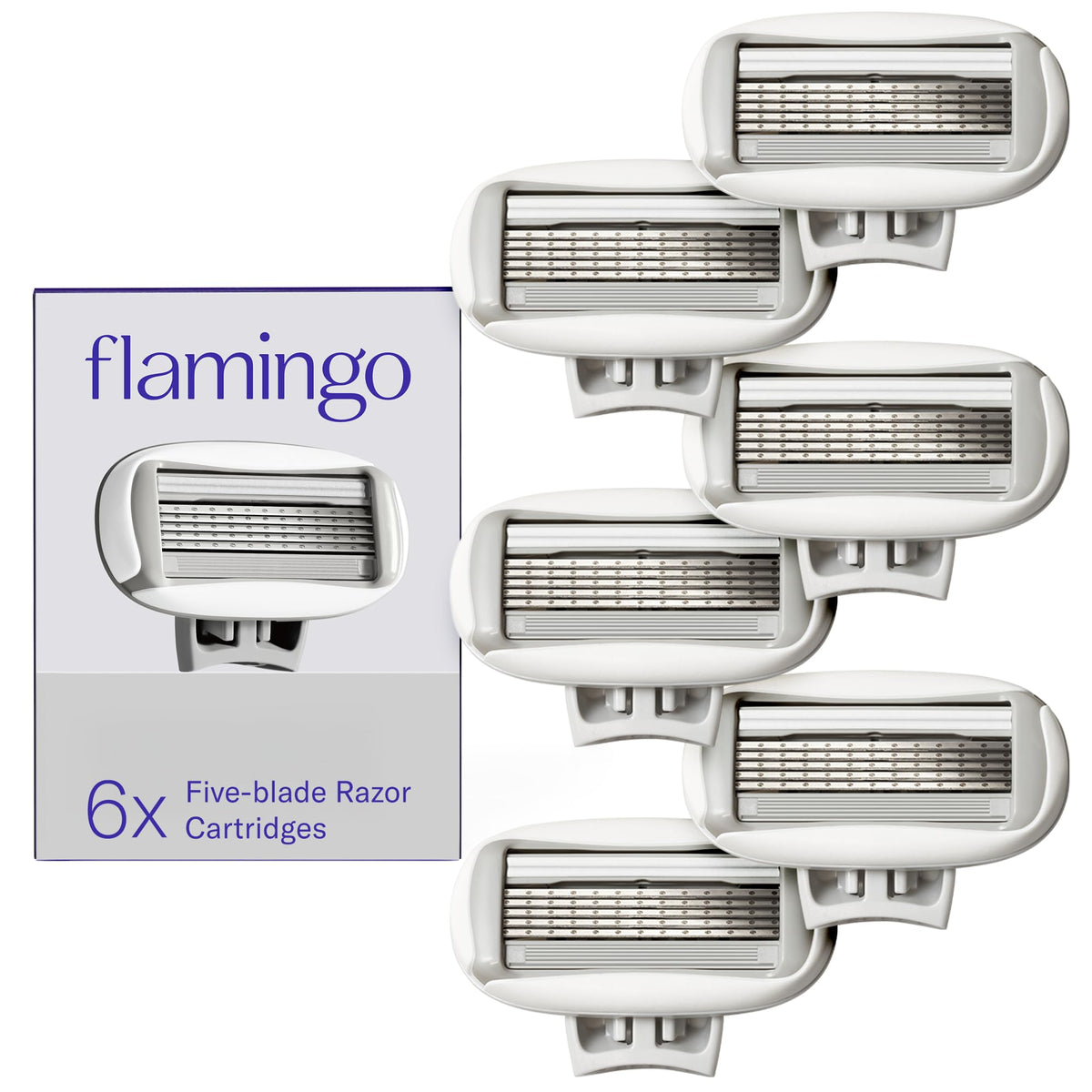 Flamingo women's original razor refill six-count for a close, comfortable shave.