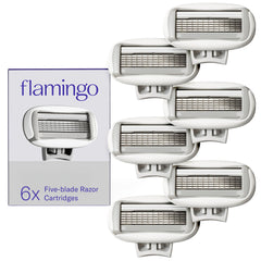 Flamingo women's original razor refill six-count for a close, comfortable shave.