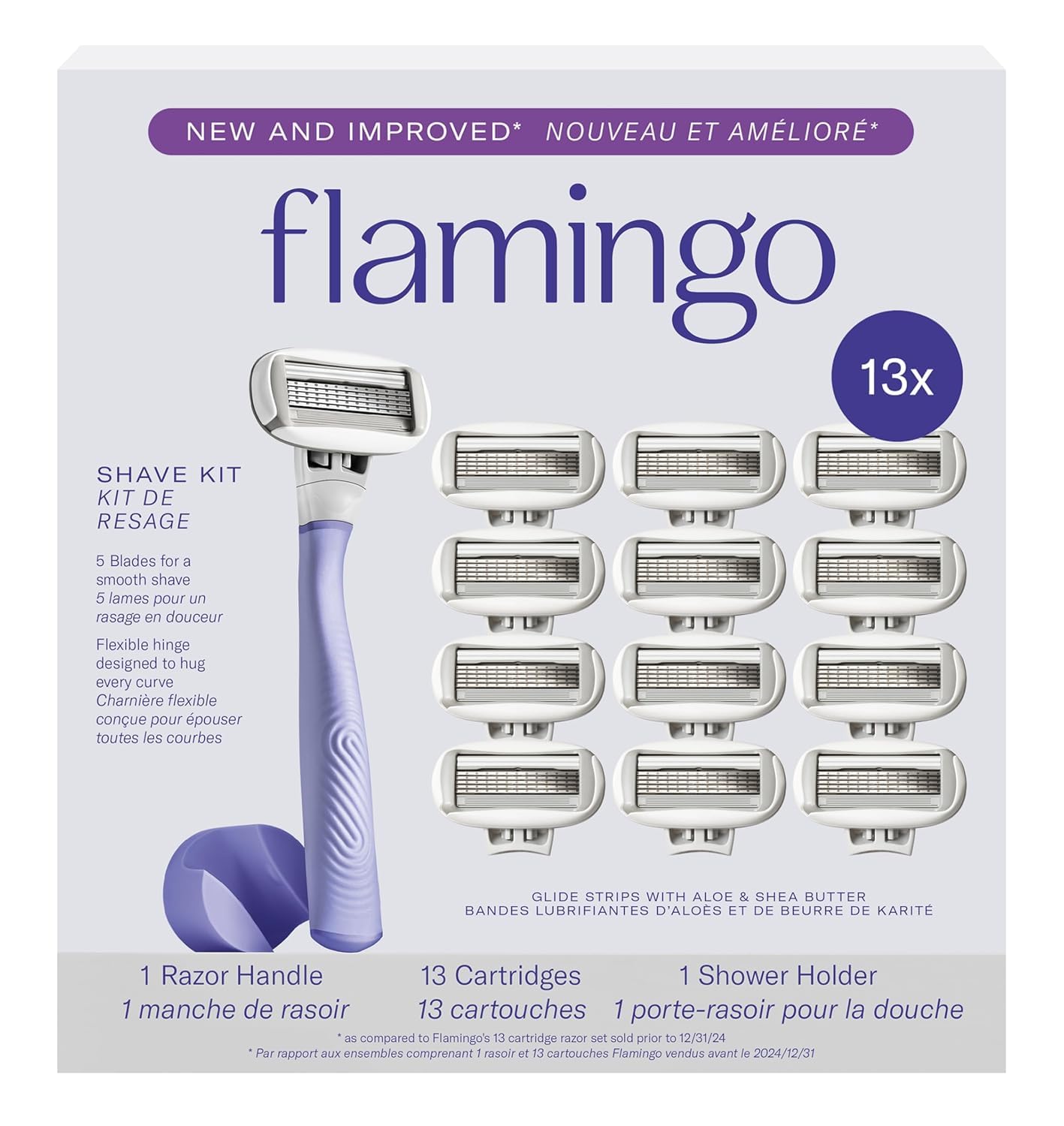 Flamingo women's razor lilac handle for a secure, comfortable shave.