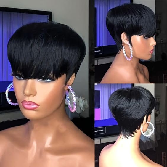 Flandi Pixie Cut Wig texture closeup reveals soft virgin hair