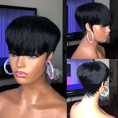 Flandi Pixie Cut Wig texture closeup reveals soft virgin hair