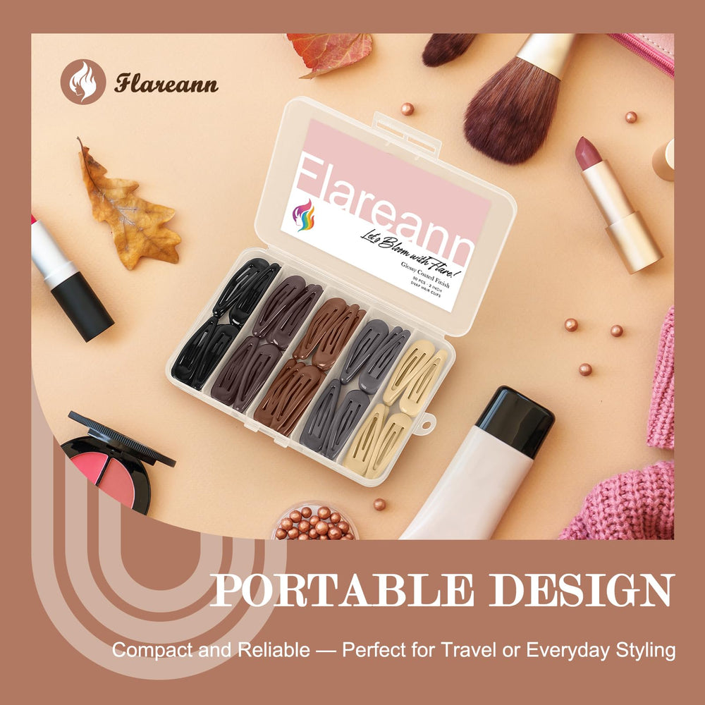 FLAREANN black glossy snap clip blends with dark hair for subtle style