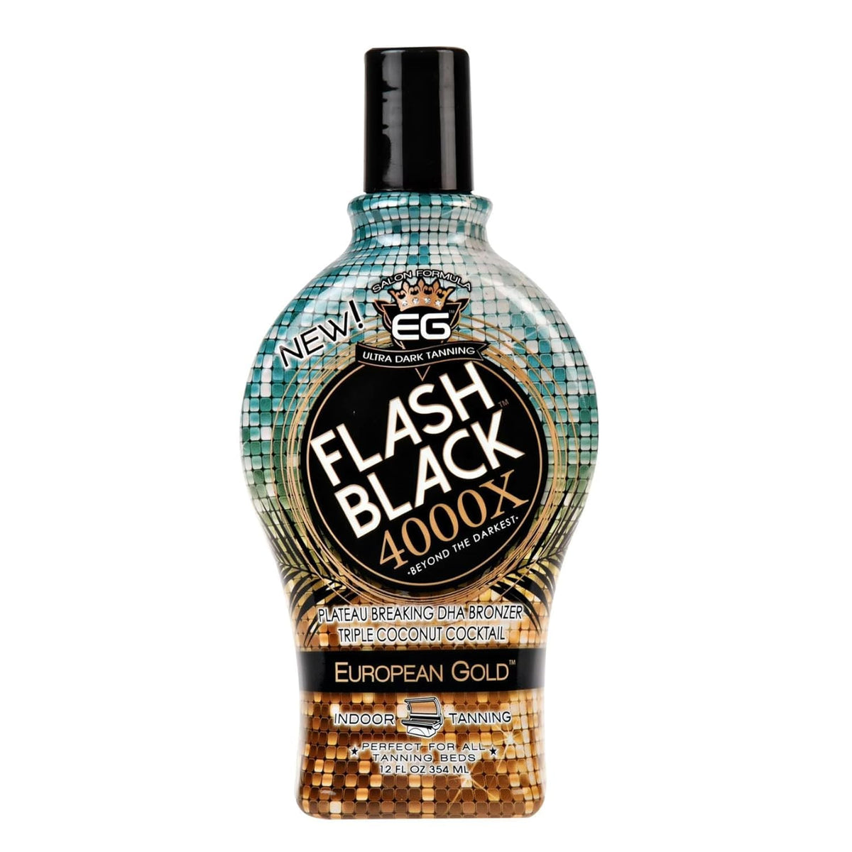Flash Black European Gold 4000X, botella bronceadora para un bronceado más intenso.