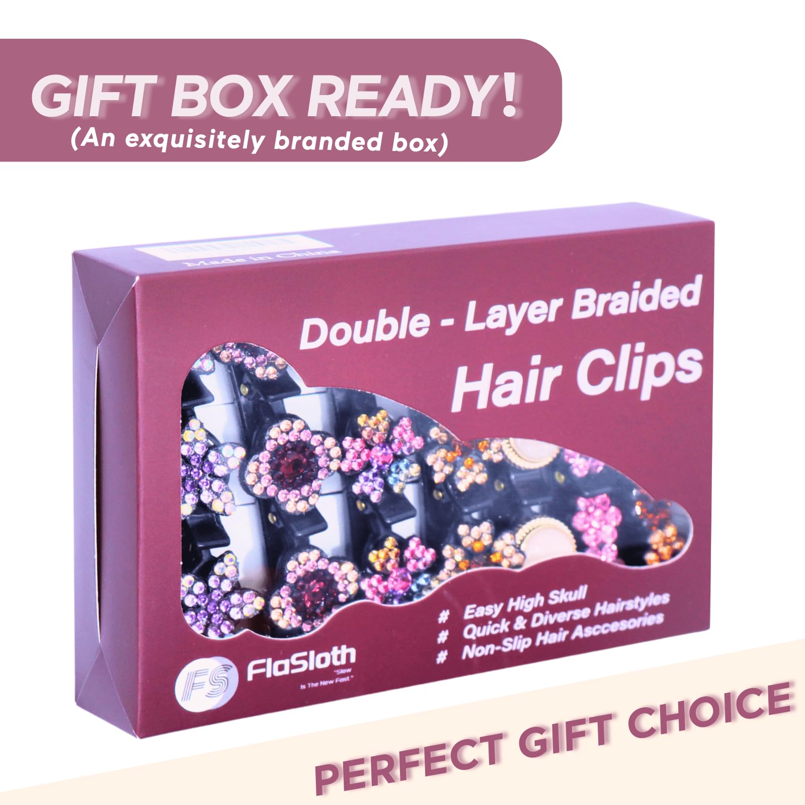 FlaSloth rhinestones shine in light, adding elegant drama to any hairstyle.