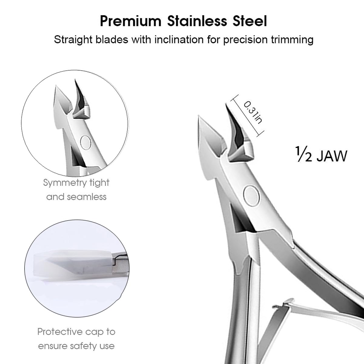 Flauntia cuticle nippers with 1/2 jaw design for precise trimming.