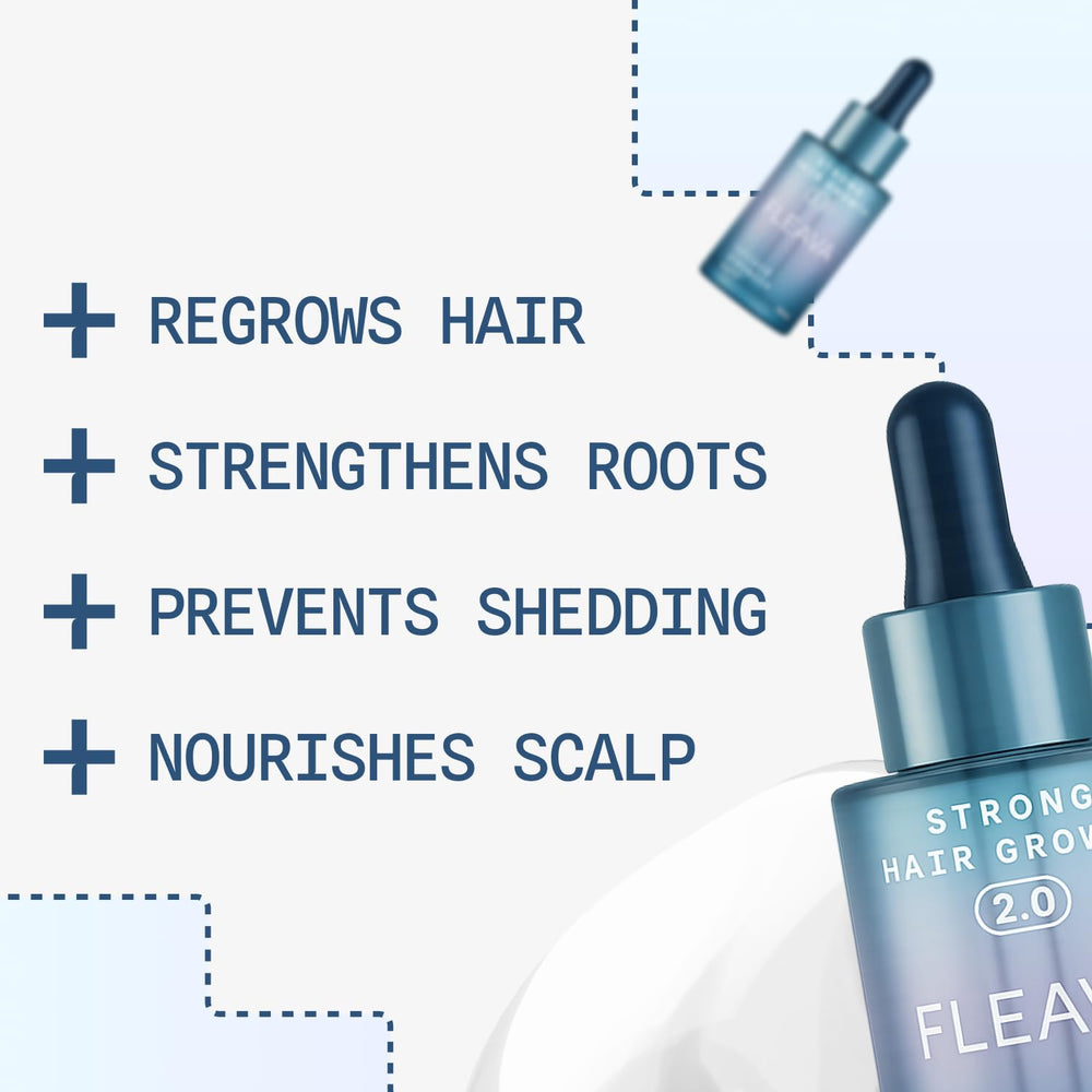 Fleava Hair Regrowth Serum application drops captured for easy daily use.