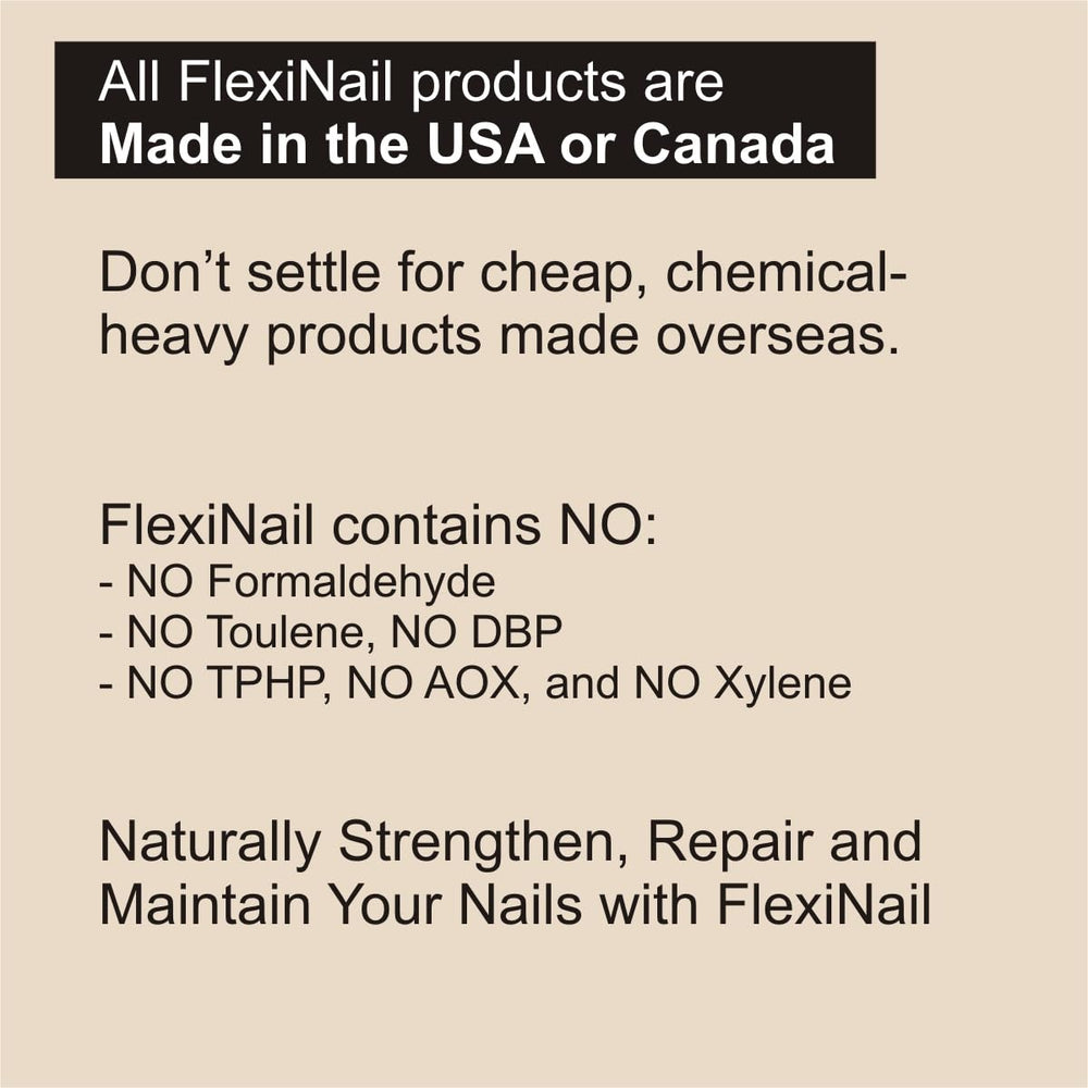 FlexiNail packaging label notes USA or Canada manufacturing.
