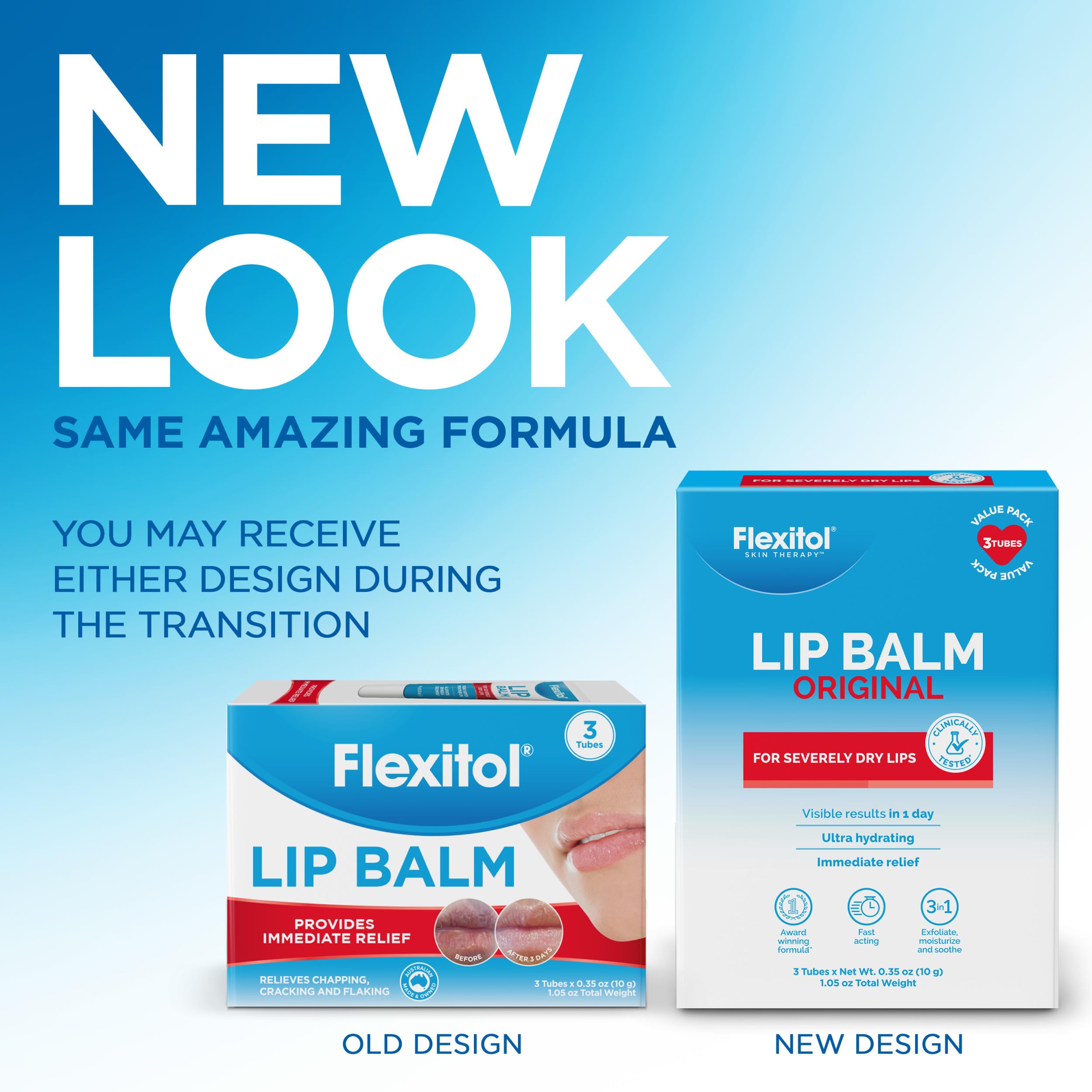 Flexitol bálsamo labial en formato barra, fácil de usar.