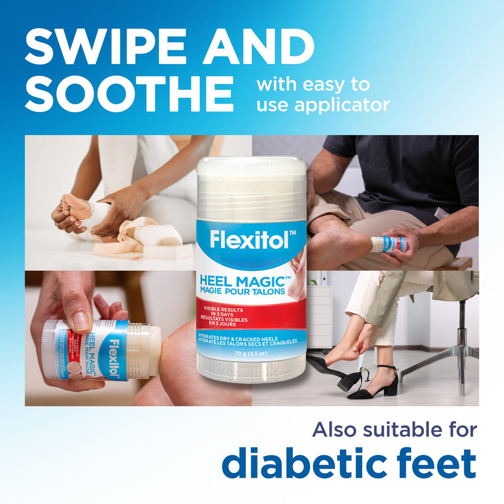 Manteca de karité y vitamina E nutriendo la piel de los pies con Flexitol.