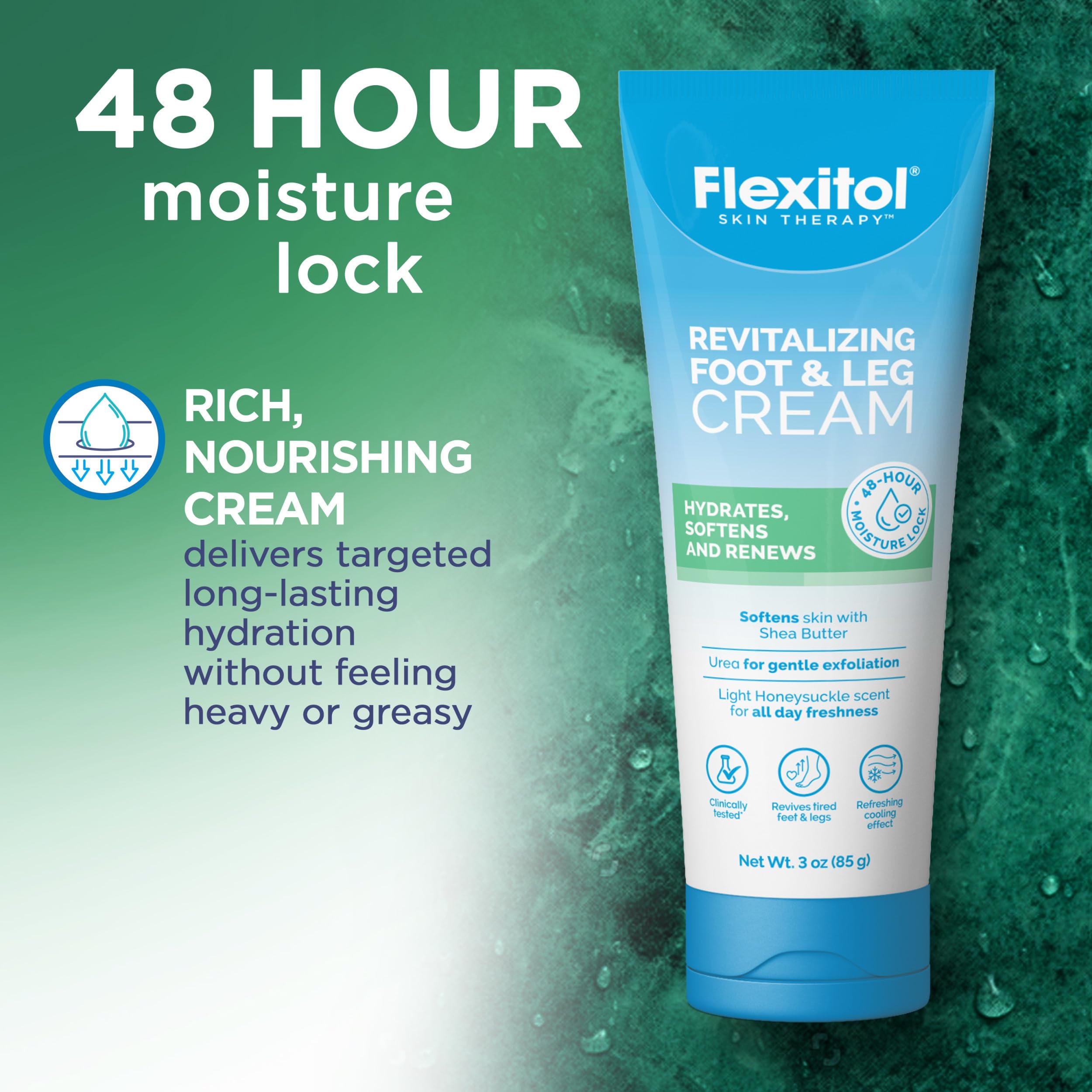 Close-up of rugged feet skin treated with Flexitol foot cream.
