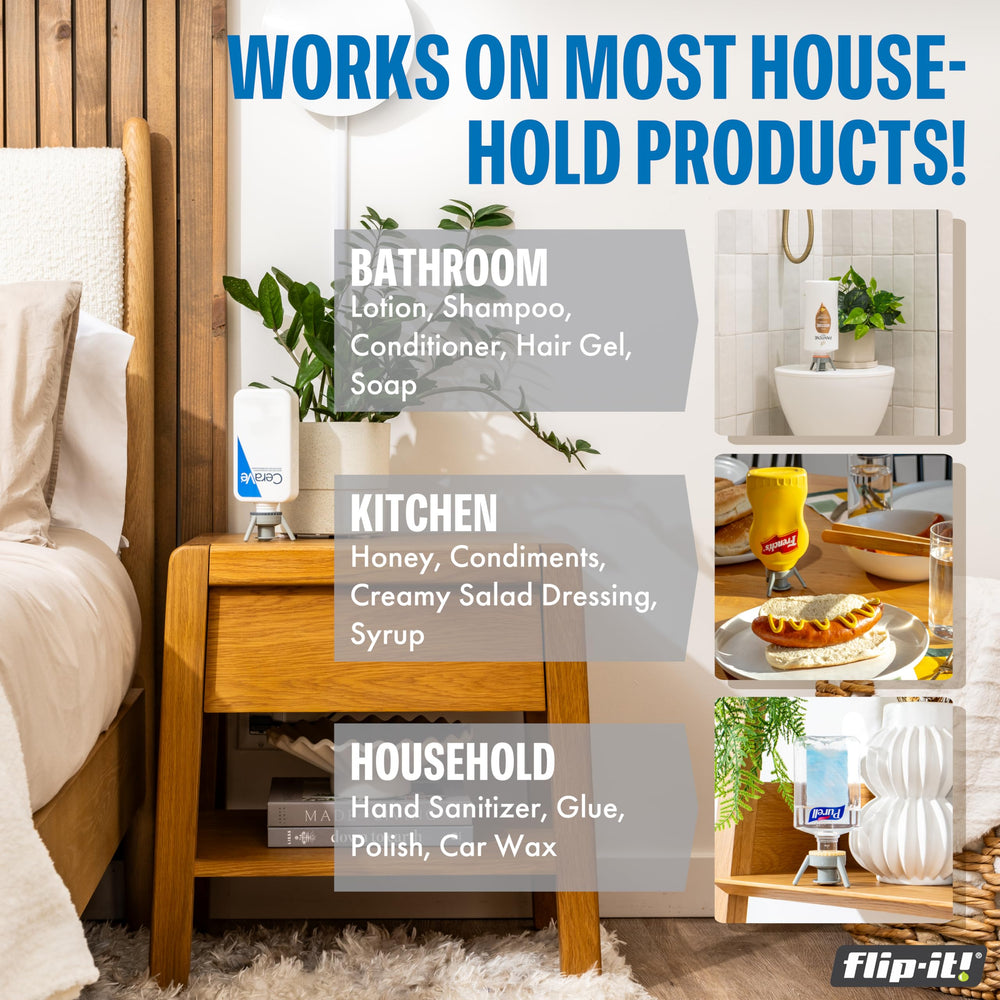 Flip-It! universal-fit design works with most screw-top plastic bottles.