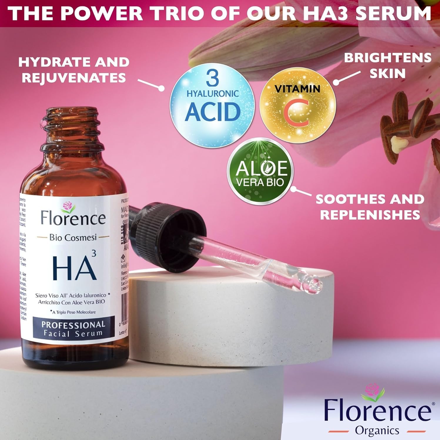 Florence suero de ácido hialurónico, textura ligera y fresca.