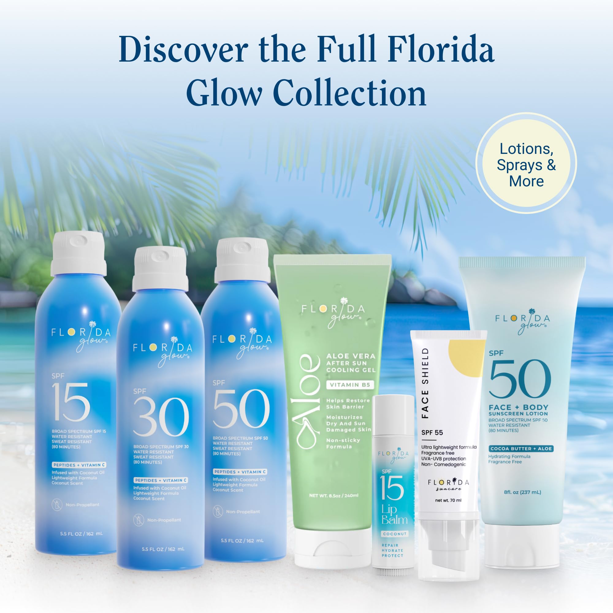 Florida Glow natural coconut oil ingredient panel suggests moisturizing benefits.