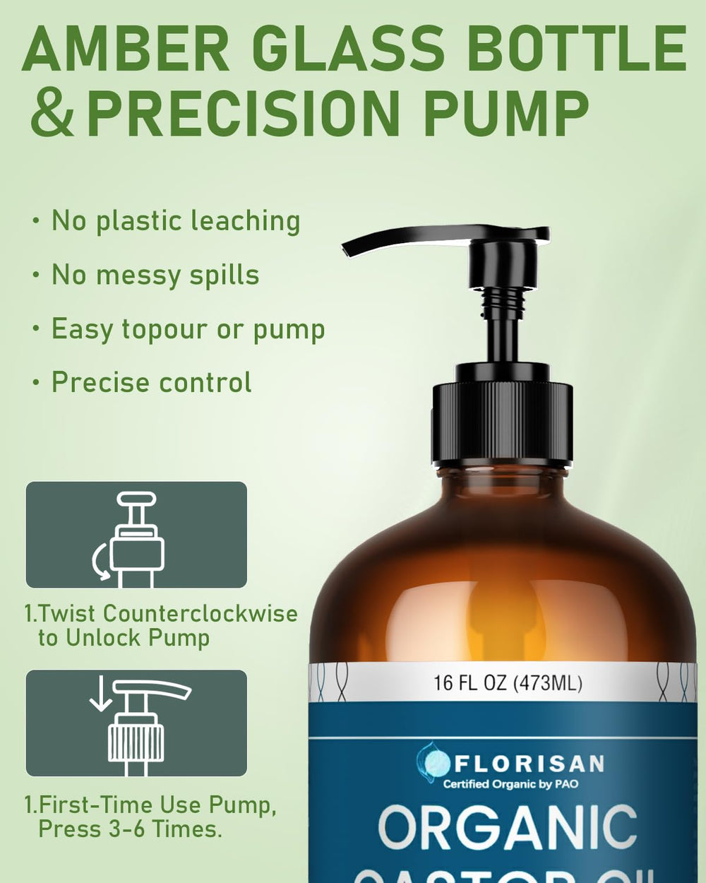 Florisan Castor Oil branding and label detail communicates premium organic sourcing.
