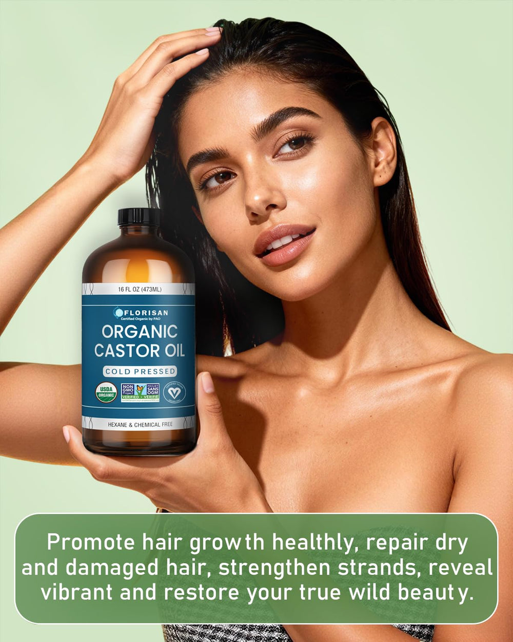 Florisan Castor Oil used on eyelashes and eyebrows for nourishing care.
