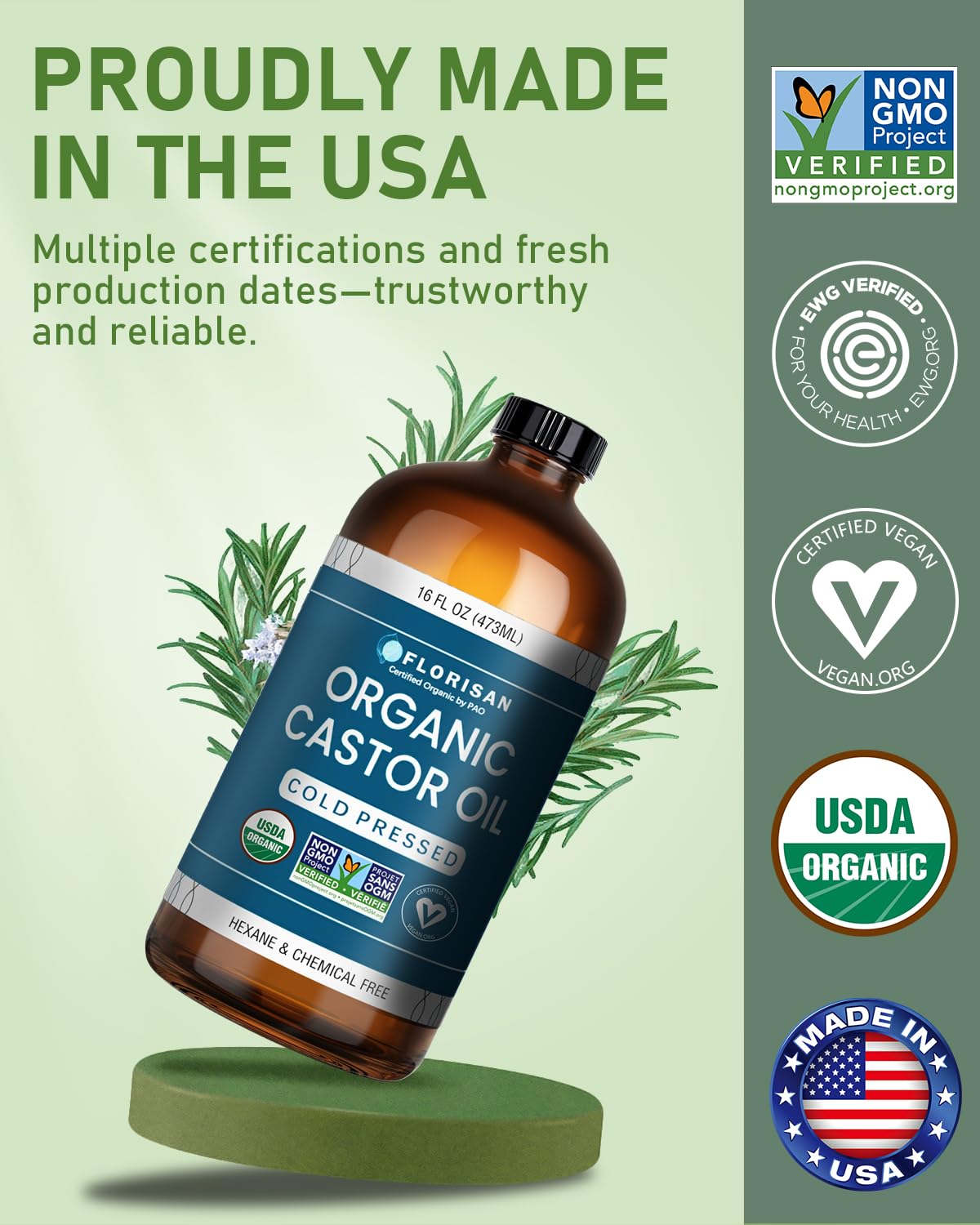 Florisan Castor Oil pour close-up highlighting smooth texture ideal for scalp care.