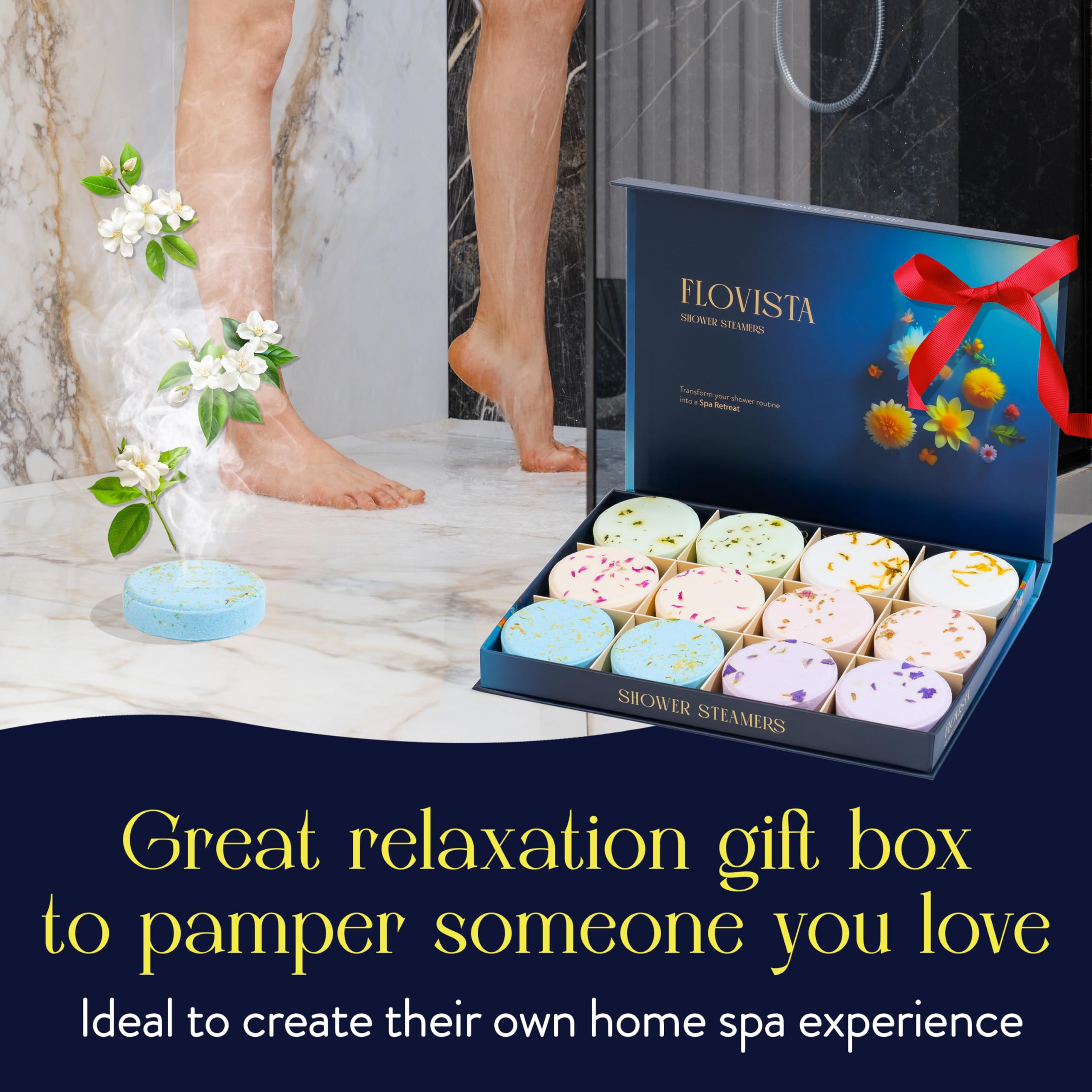 Flovista lavender shower steamer for calming aromatherapy during showers.