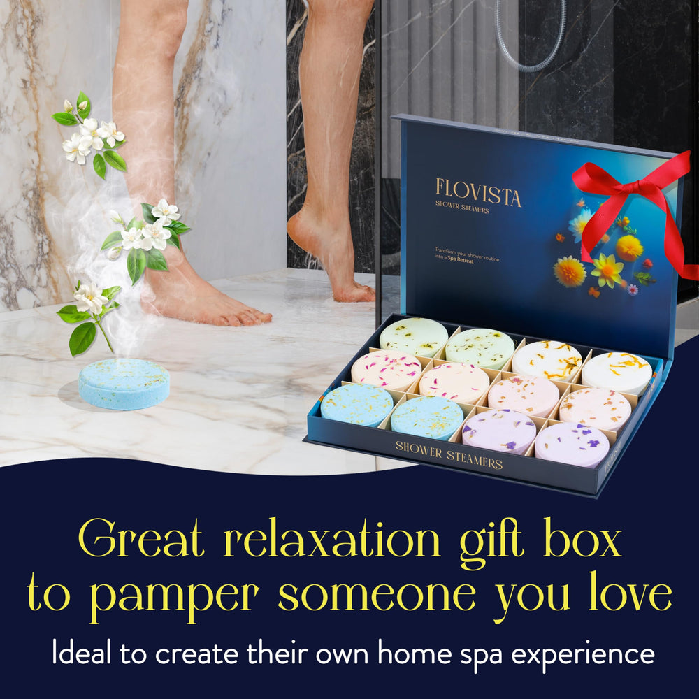 Flovista lavender shower steamer for calming aromatherapy during showers.