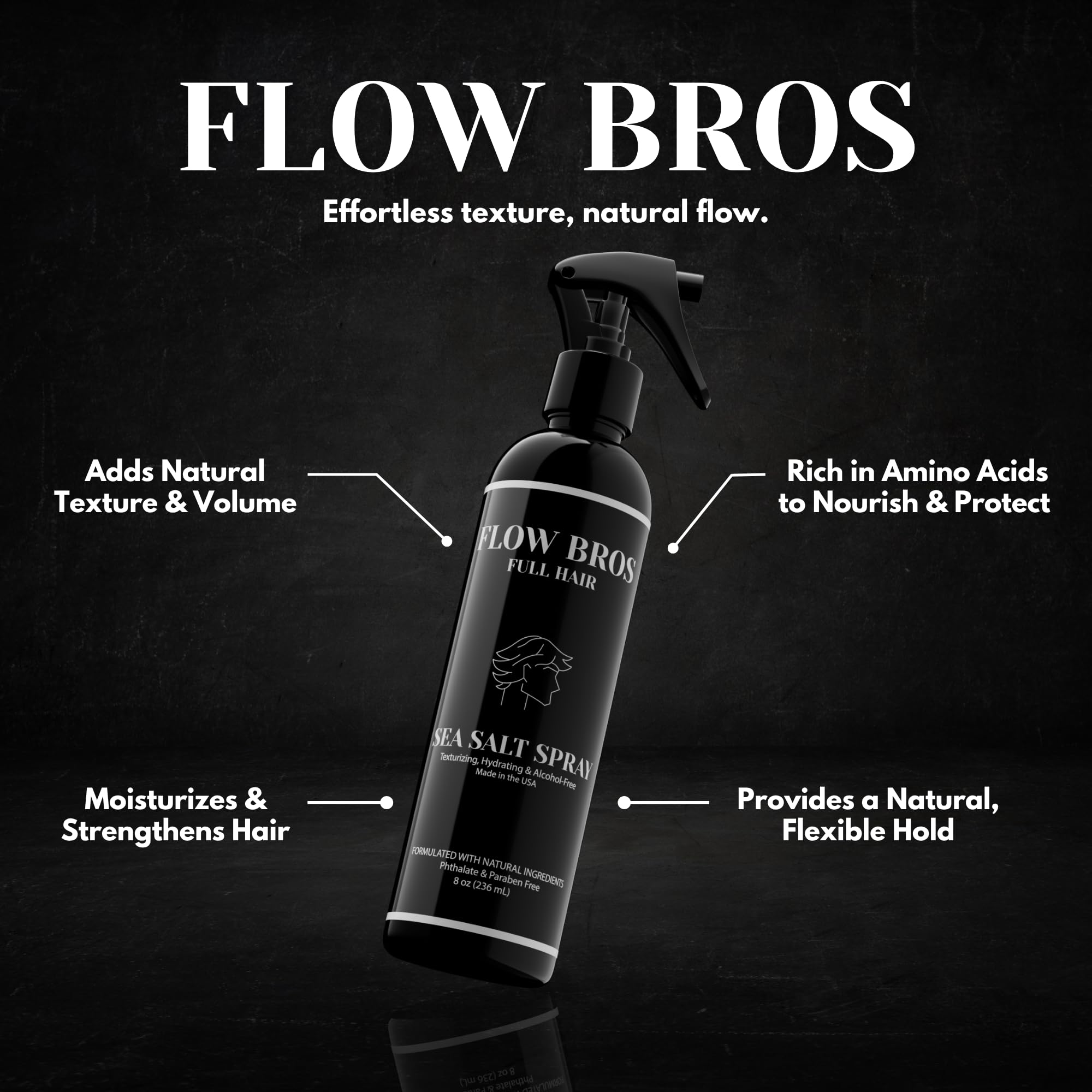 Flow Bros Sea Salt Spray utiliza ingredientes naturales para hidratar sin endurecer.