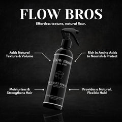 Flow Bros Sea Salt Spray utiliza ingredientes naturales para hidratar sin endurecer.