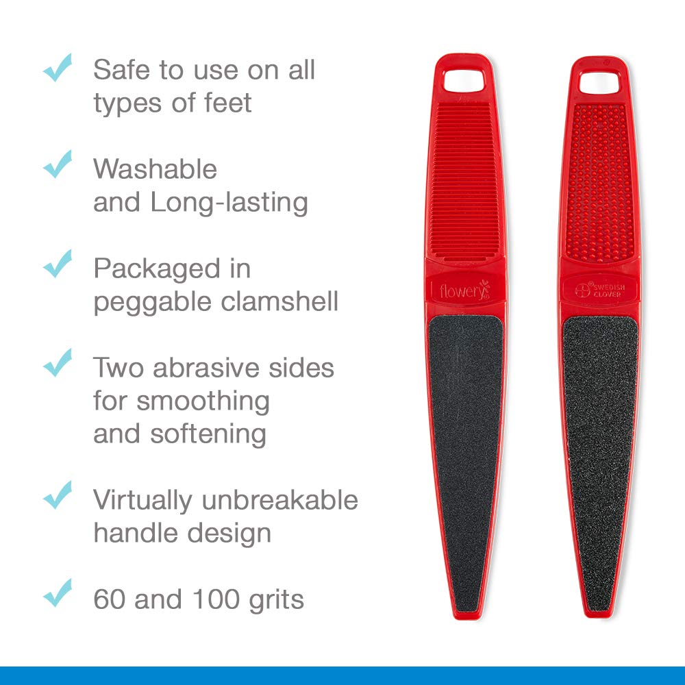Flowery Original Foot File usable on wet or dry feet for convenience.