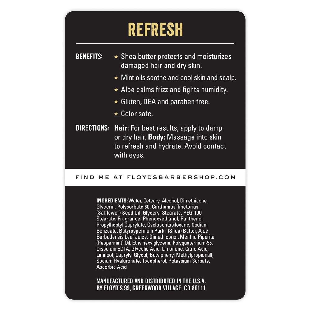 Floyd's 99 Refresh Acondicionador – vertido de la botella que sugiere acción refrescante y calmante