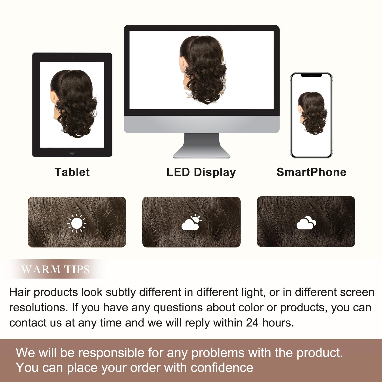 Flufymooz pony tail extension close-up highlights soft synthetic fibers and comfortable inner mesh.