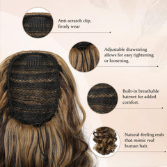 Flufymooz ponytail extension close-up shows secure hidden comb