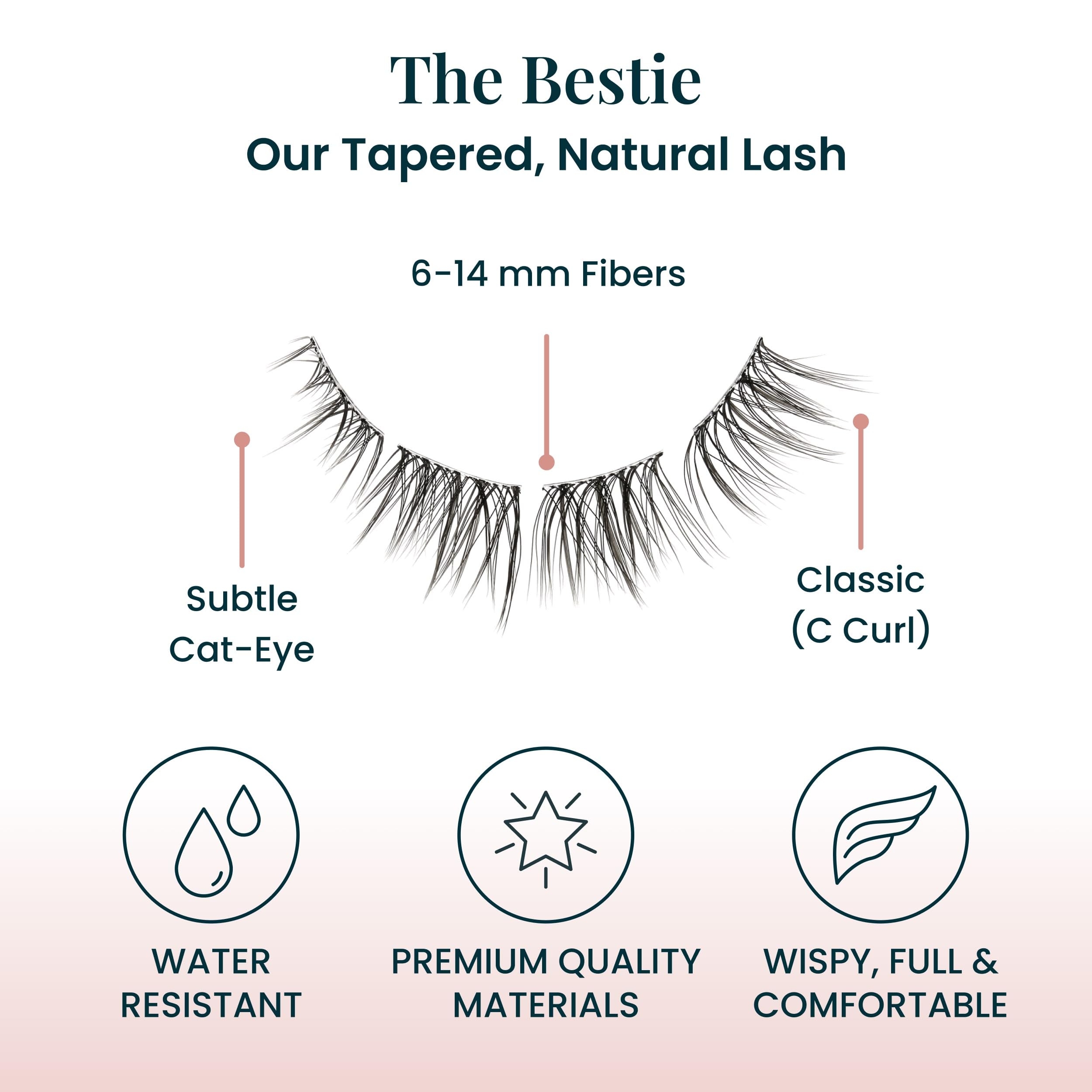 FlutterHabit Bestie Lash Clusters on natural lashes blend seamlessly for a doll-eyed look.