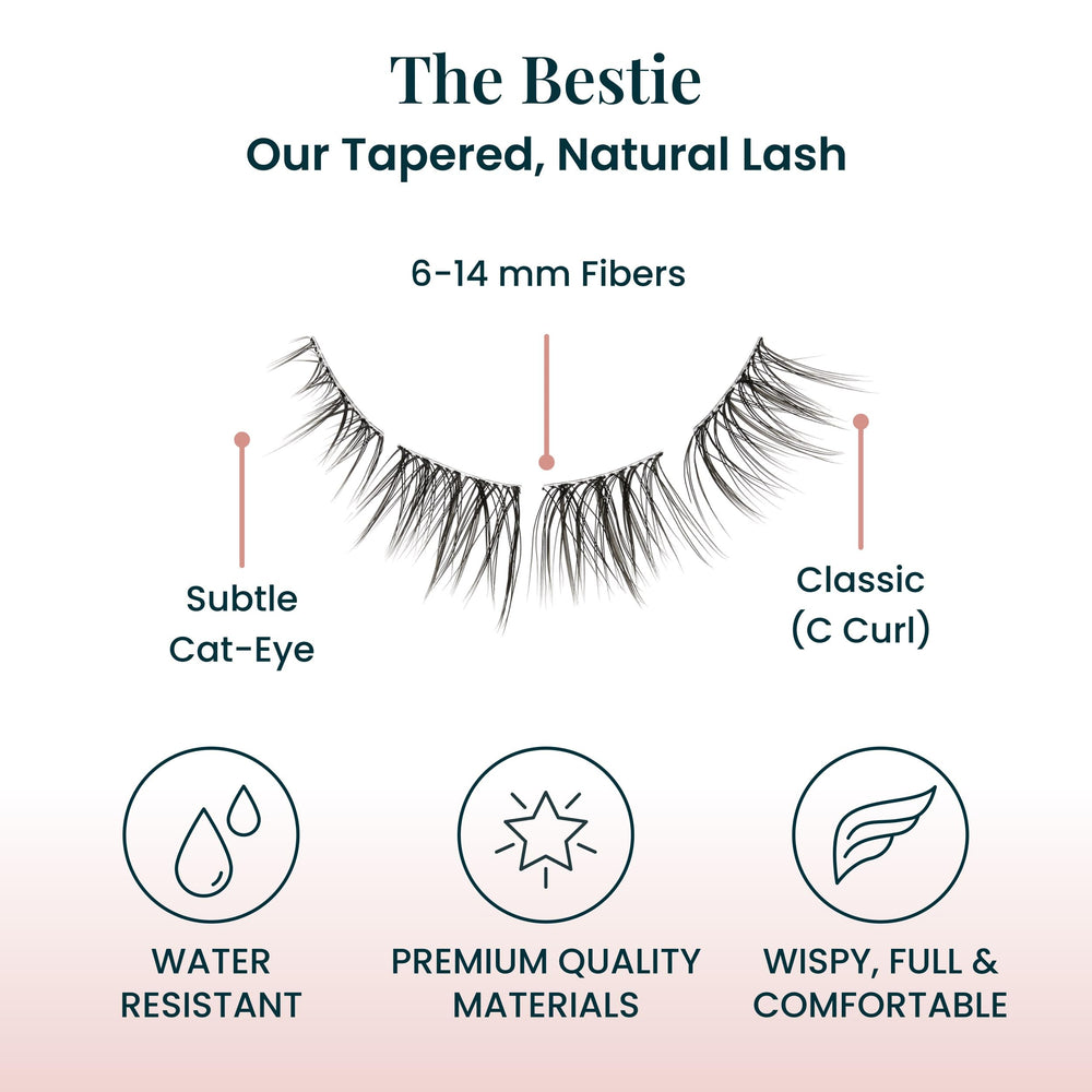FlutterHabit Bestie Lash Clusters on natural lashes blend seamlessly for a doll-eyed look.