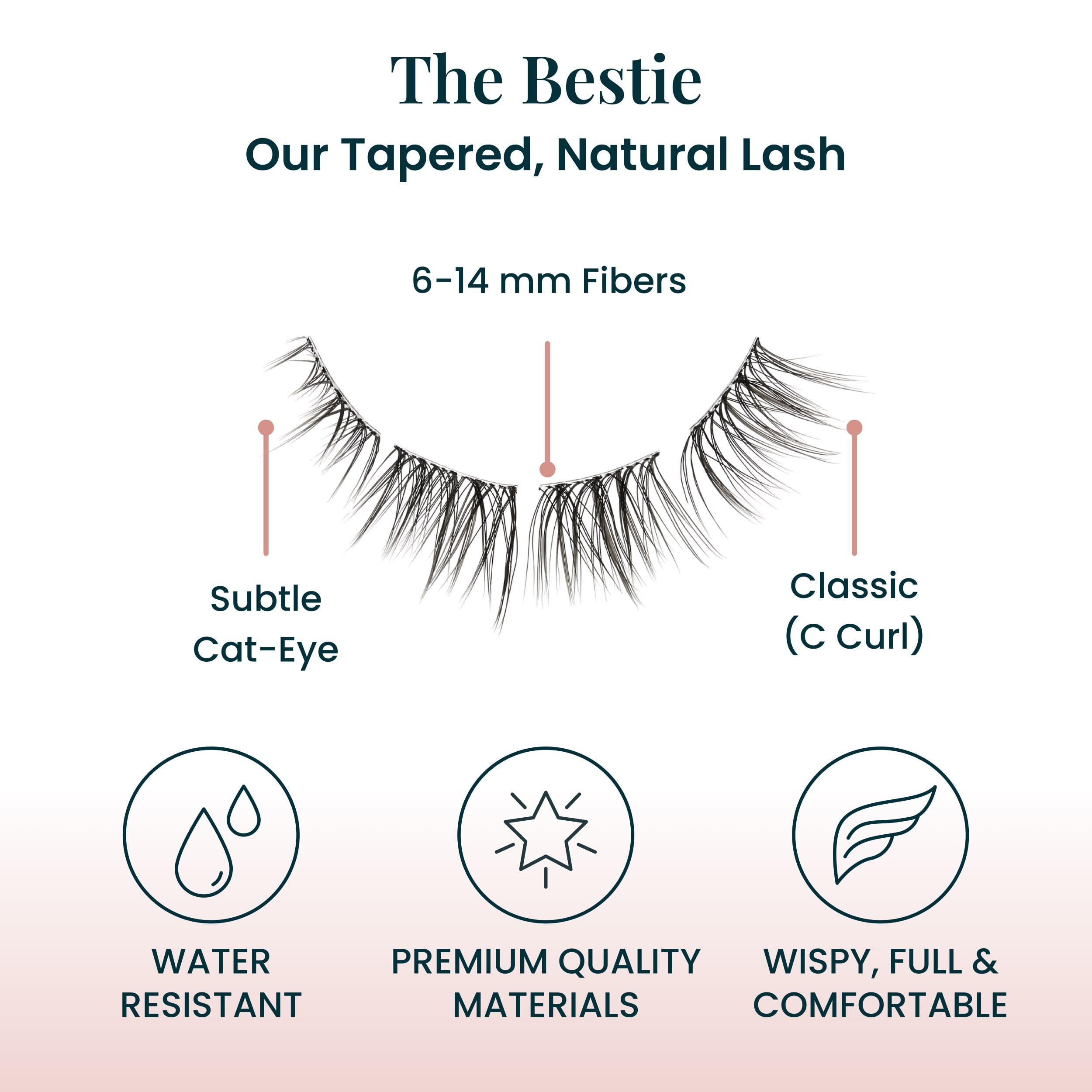 FlutterHabit Bestie Lashes base-application view shows easy lash base placement.