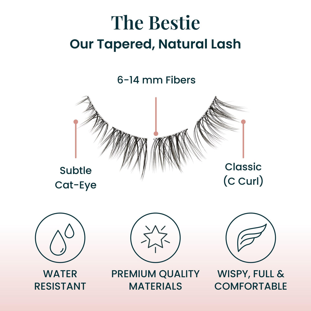FlutterHabit Bestie Lashes base-application view shows easy lash base placement.