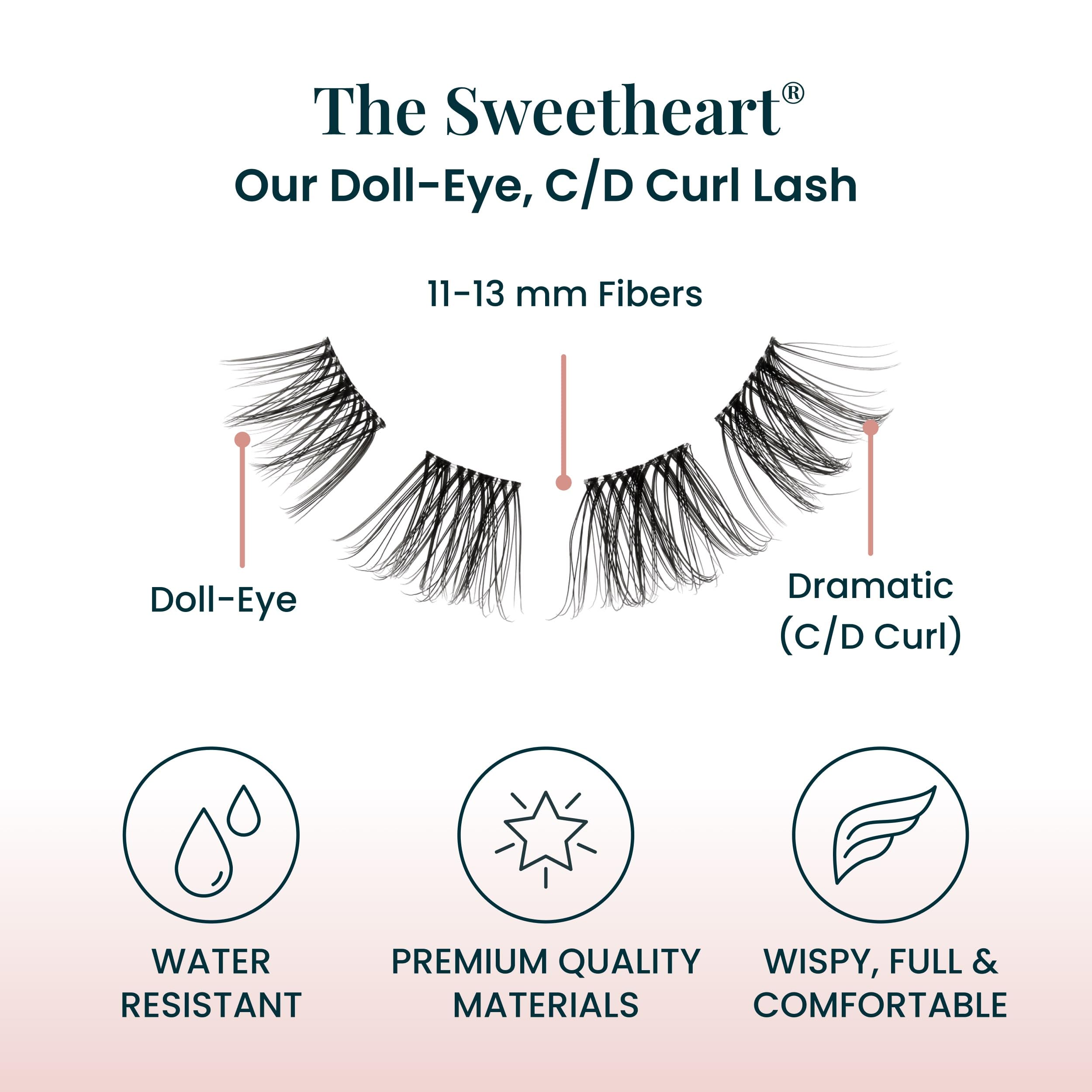 Sweetheart lashes demonstrating water-resistant design and durability