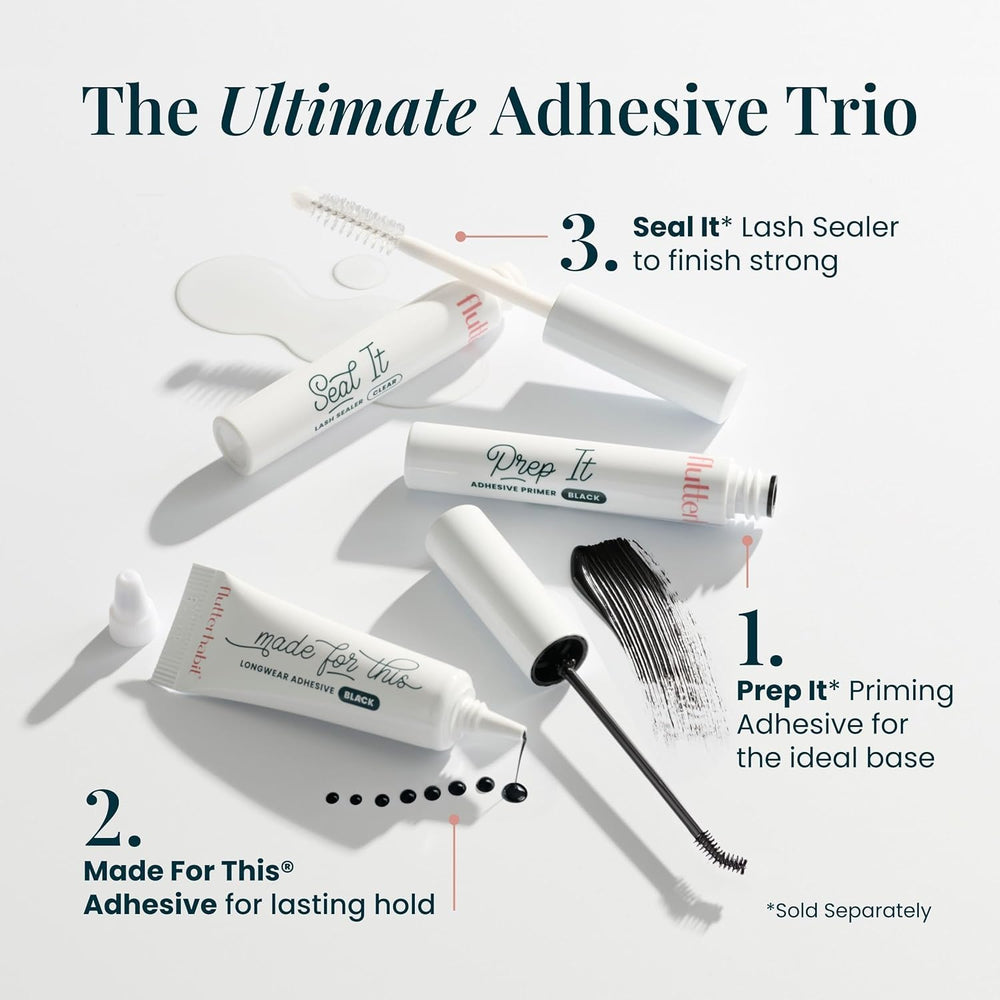 FlutterHabit Under-lash application-friendly adhesive for a seamless blend with fluttery lashes.