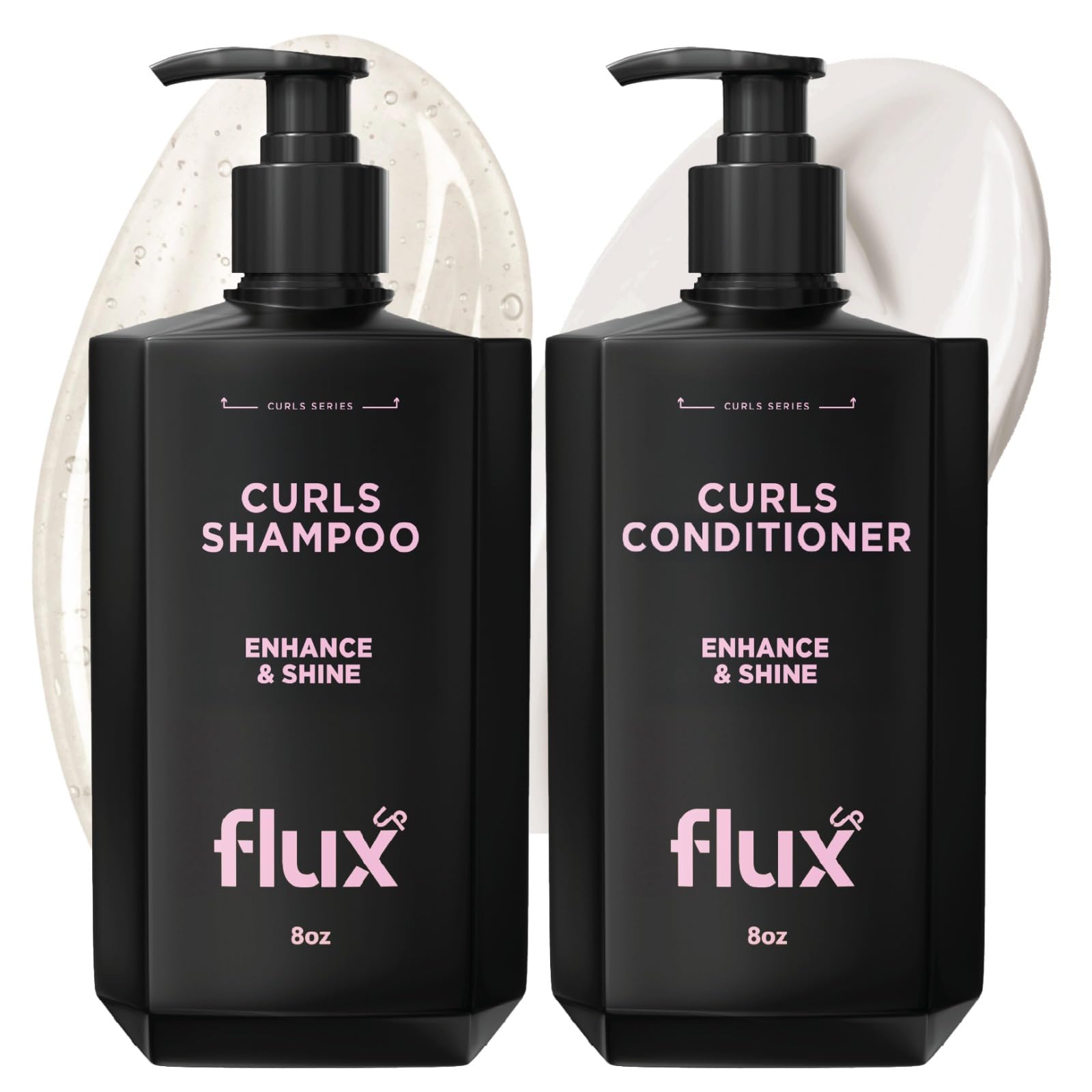 Flux Up champú para rizos, botella frontal, hidrata y define rizos.