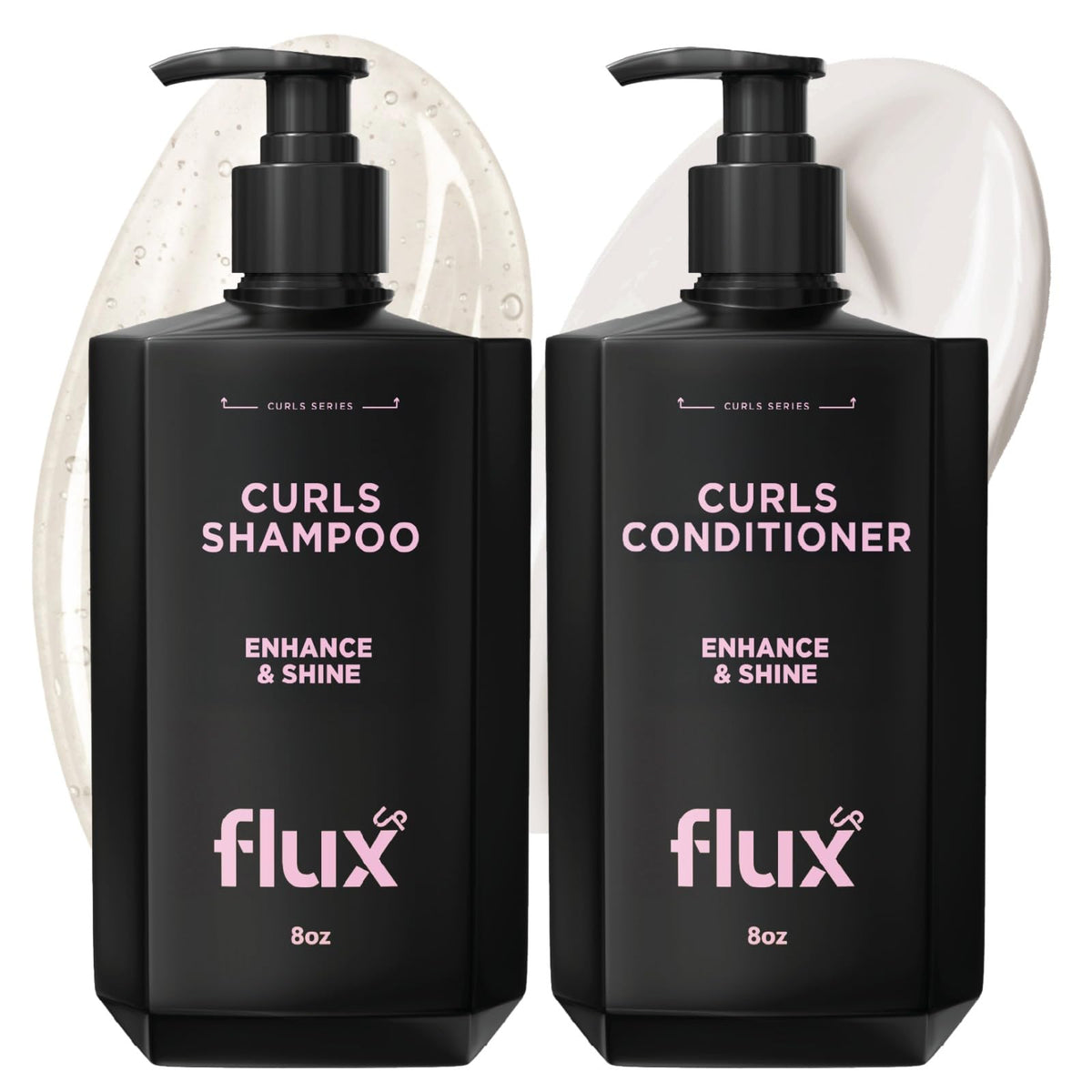 Flux Up champú para rizos, botella frontal, hidrata y define rizos.