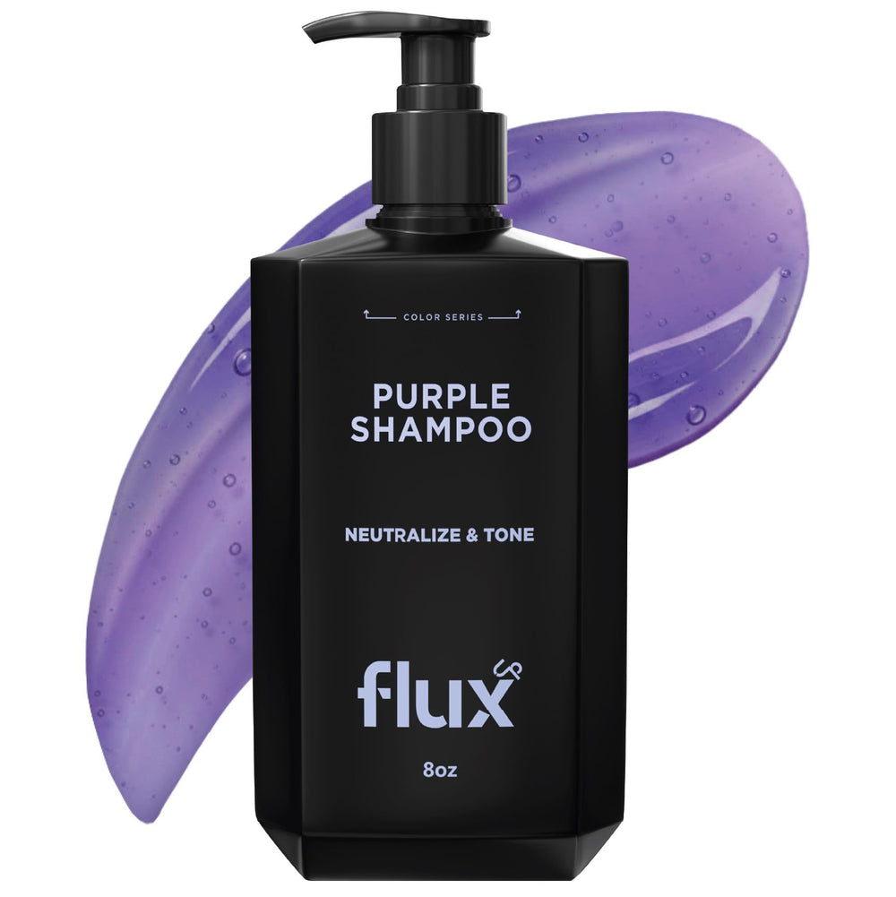 FLUX UP champú púrpura: botella indica tono frío y brillo para rubio.