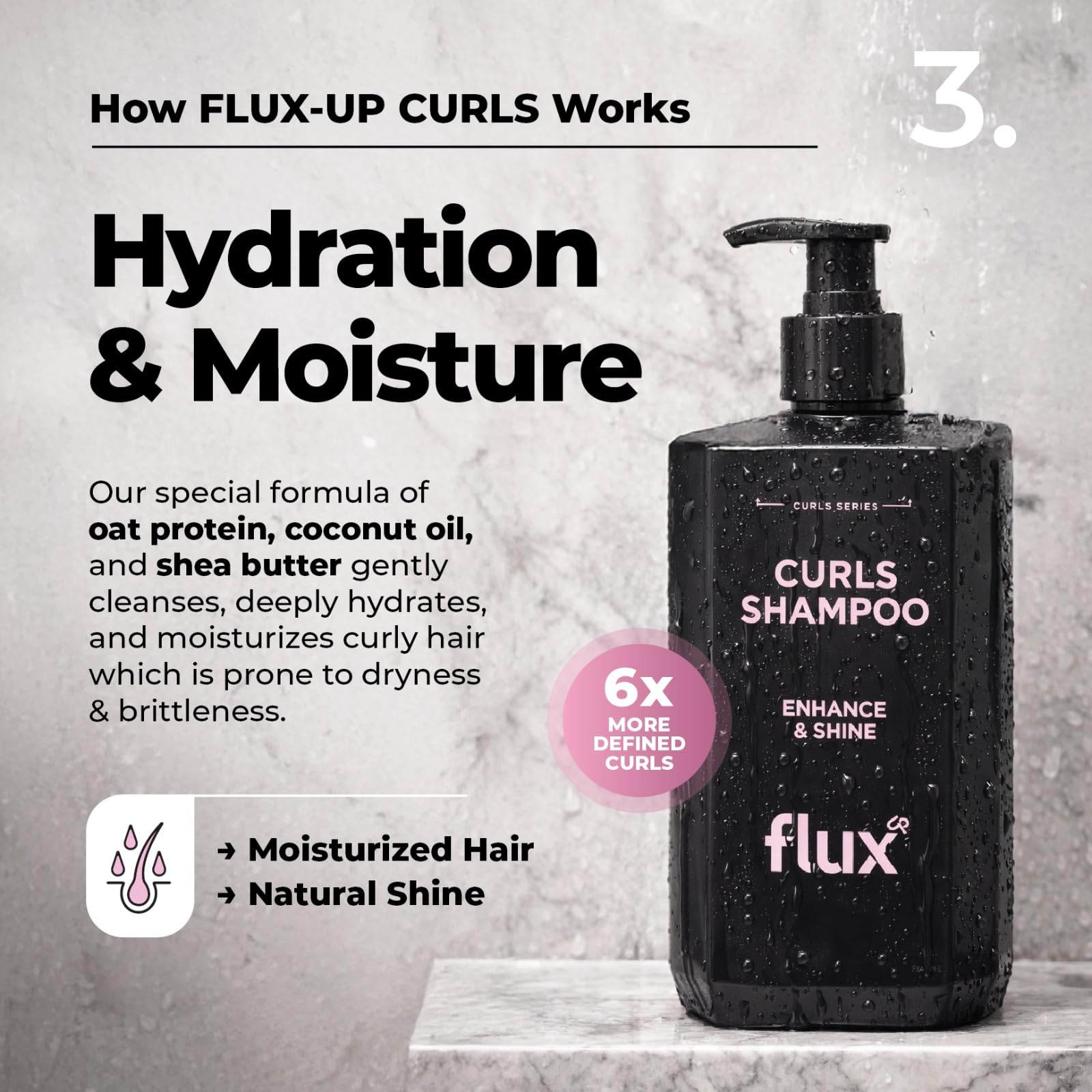 Flux Up champú con hibisco y proteínas vegetales, para brillo suave.