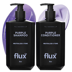 FLUX UP shampoo para cabello rubio, botella visible, neutraliza tonos amarillos.