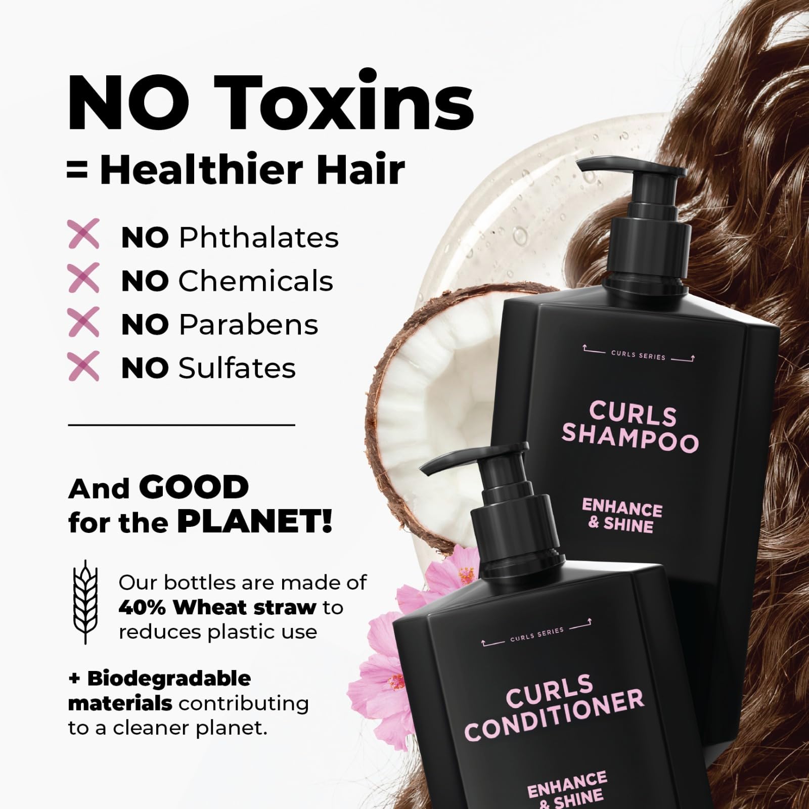 Flux Up sistema completo de cuidado para rizos, limpiador suave y acondicionador nutritivo.