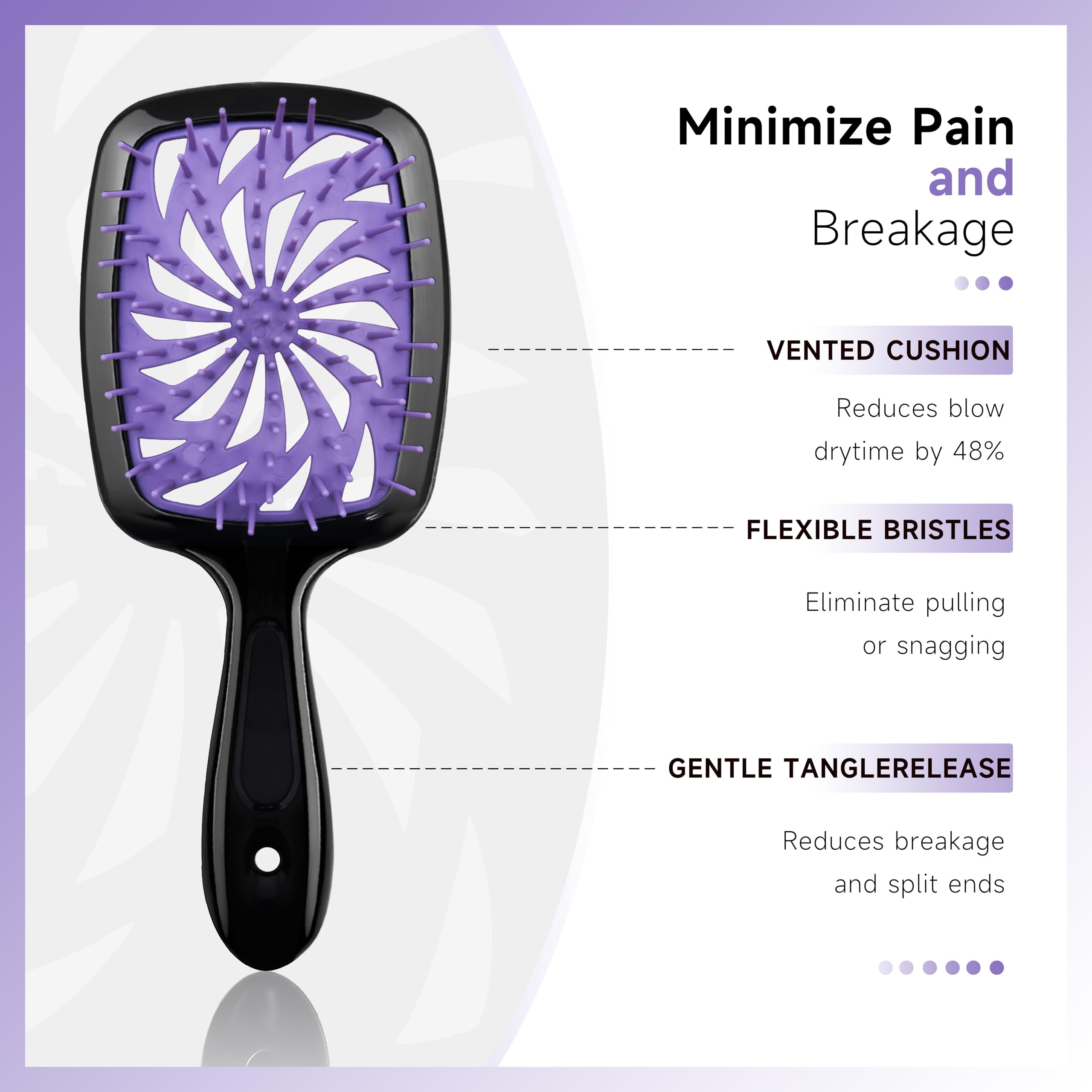 FlyLanyards detangling brush eases knot removal on wet or dry hair.