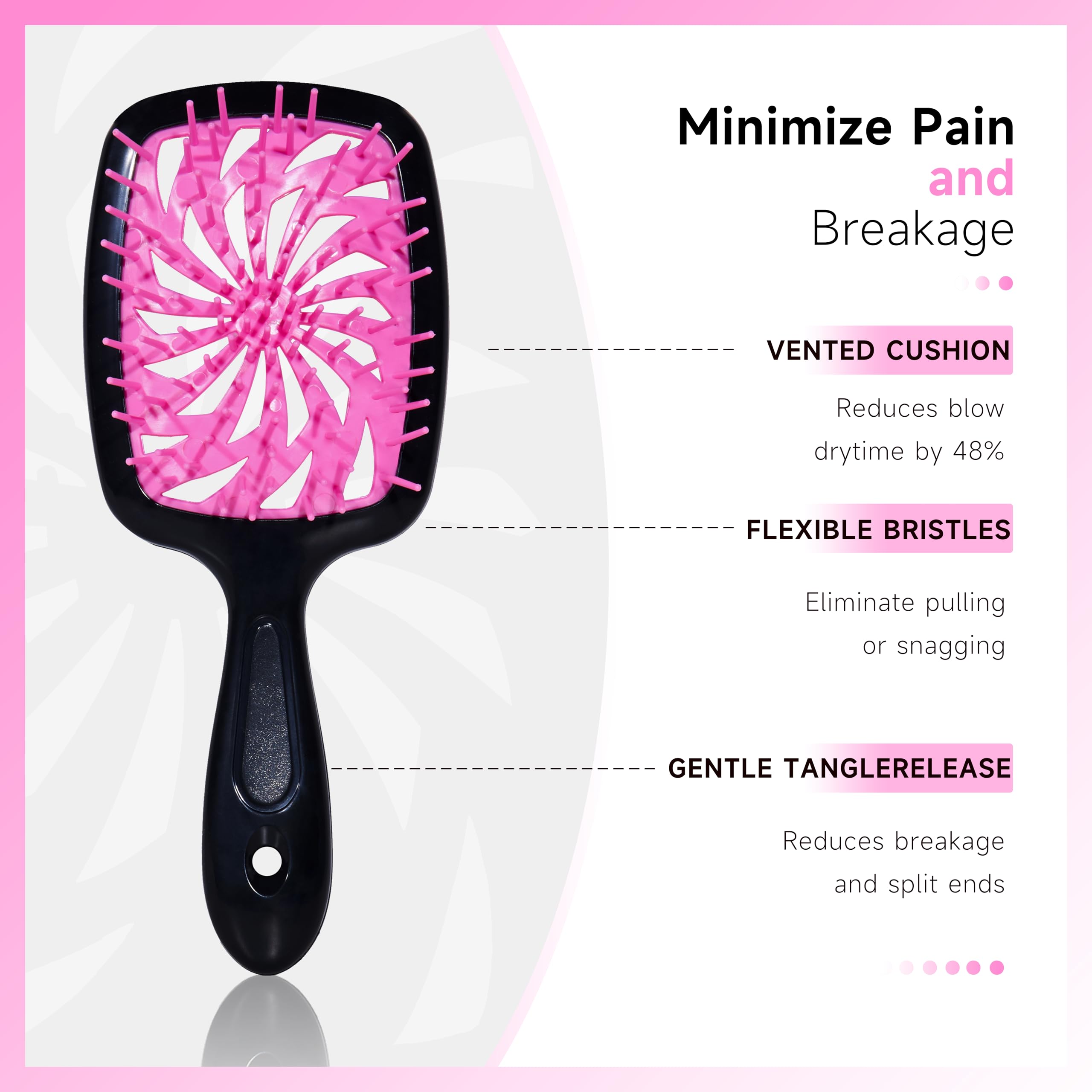 FlyLanyards detangling brush eases knot removal on wet and dry hair for all family members.