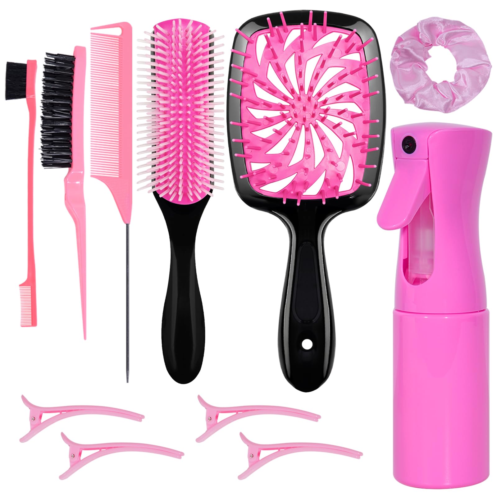 FlyLanyards 11-piece hair brush set with spray bottle for quick detangling and styling.