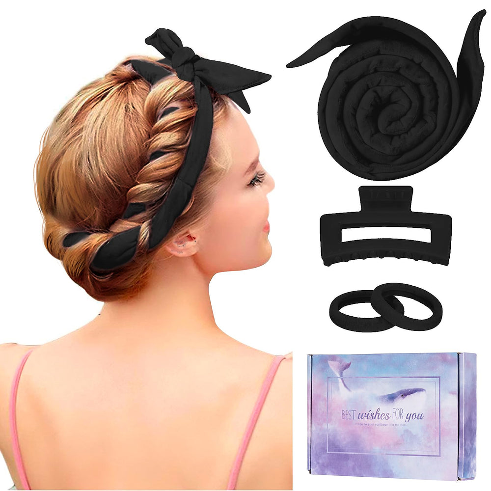 Flylipu heatless curl rod headband in-use for overnight waves