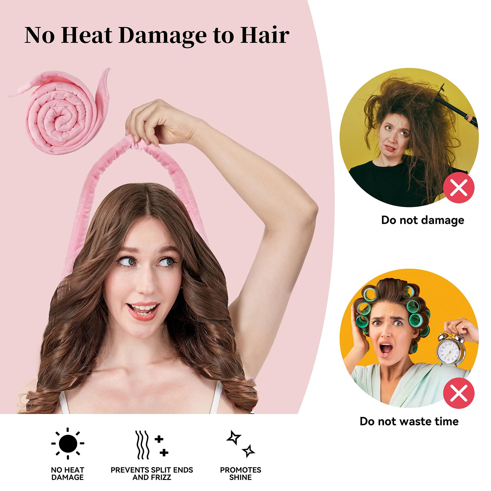 Flylipu model sleeping with curlers demonstrates overnight styling convenience