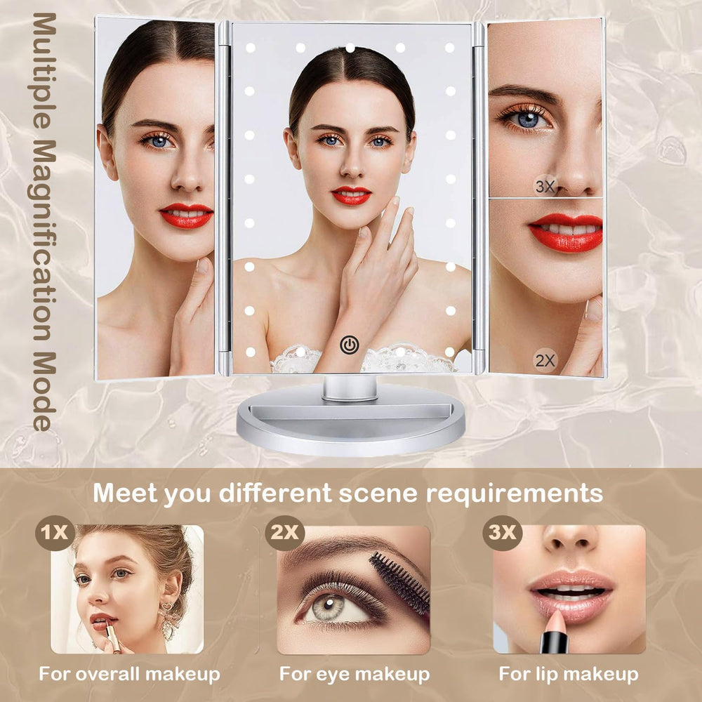 Flymiro mirror with 21 LEDs delivering bright, even lighting for makeup