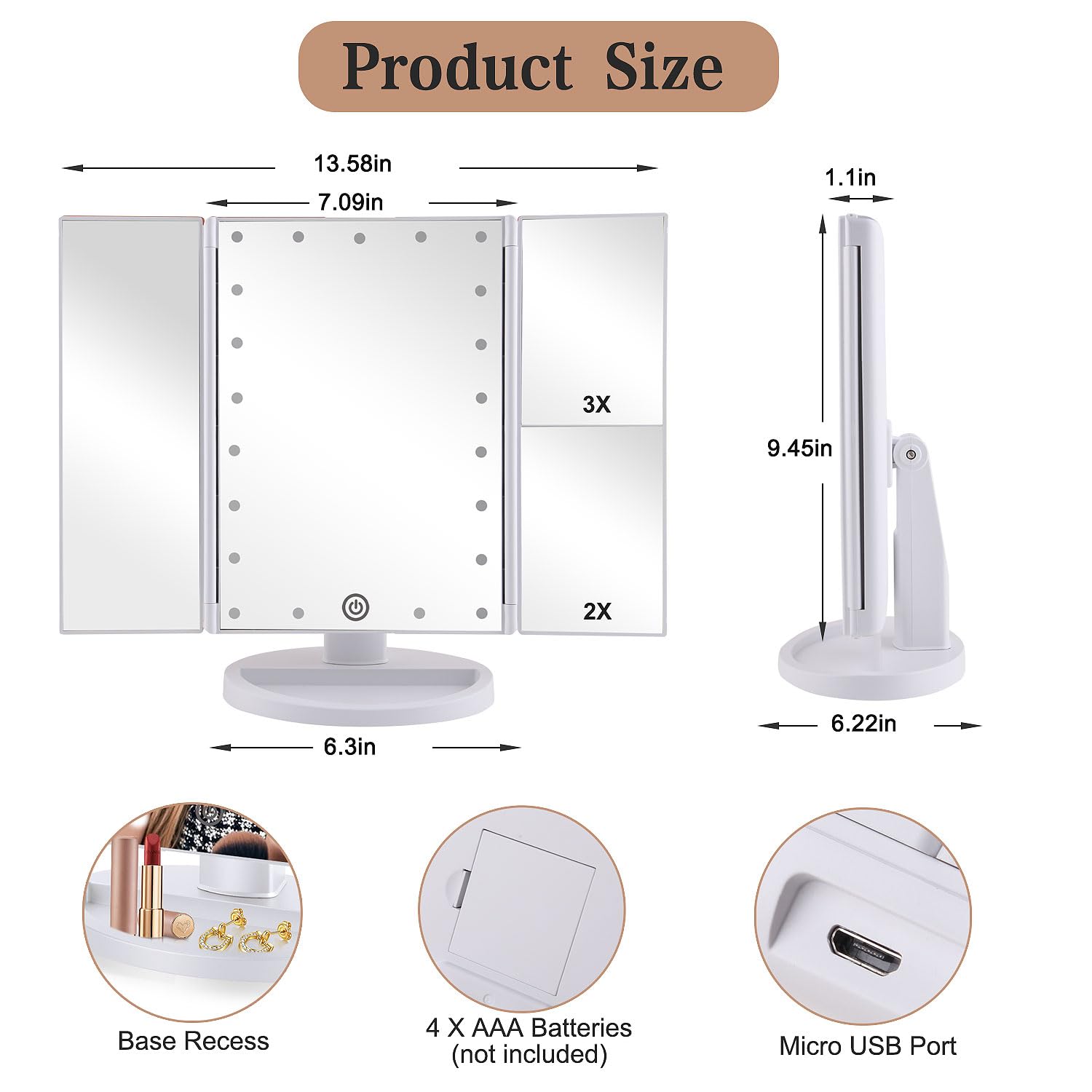 Flymiro mirror 3x magnification for detailed eyeliner and brow grooming
