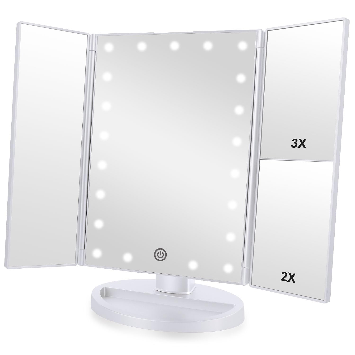 Flymiro Tri-fold mirror front view enhances precise makeup application