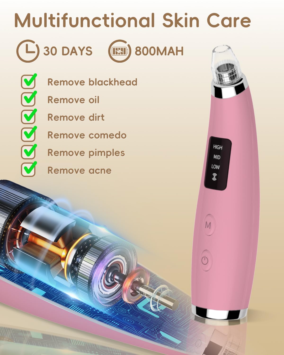 FLYMOOO five attachments enable targeted treatment on nose, chin, and forehead.